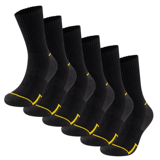 Mens 6 Pack Premium Cotton Blend Yellow Stripe Work Socks